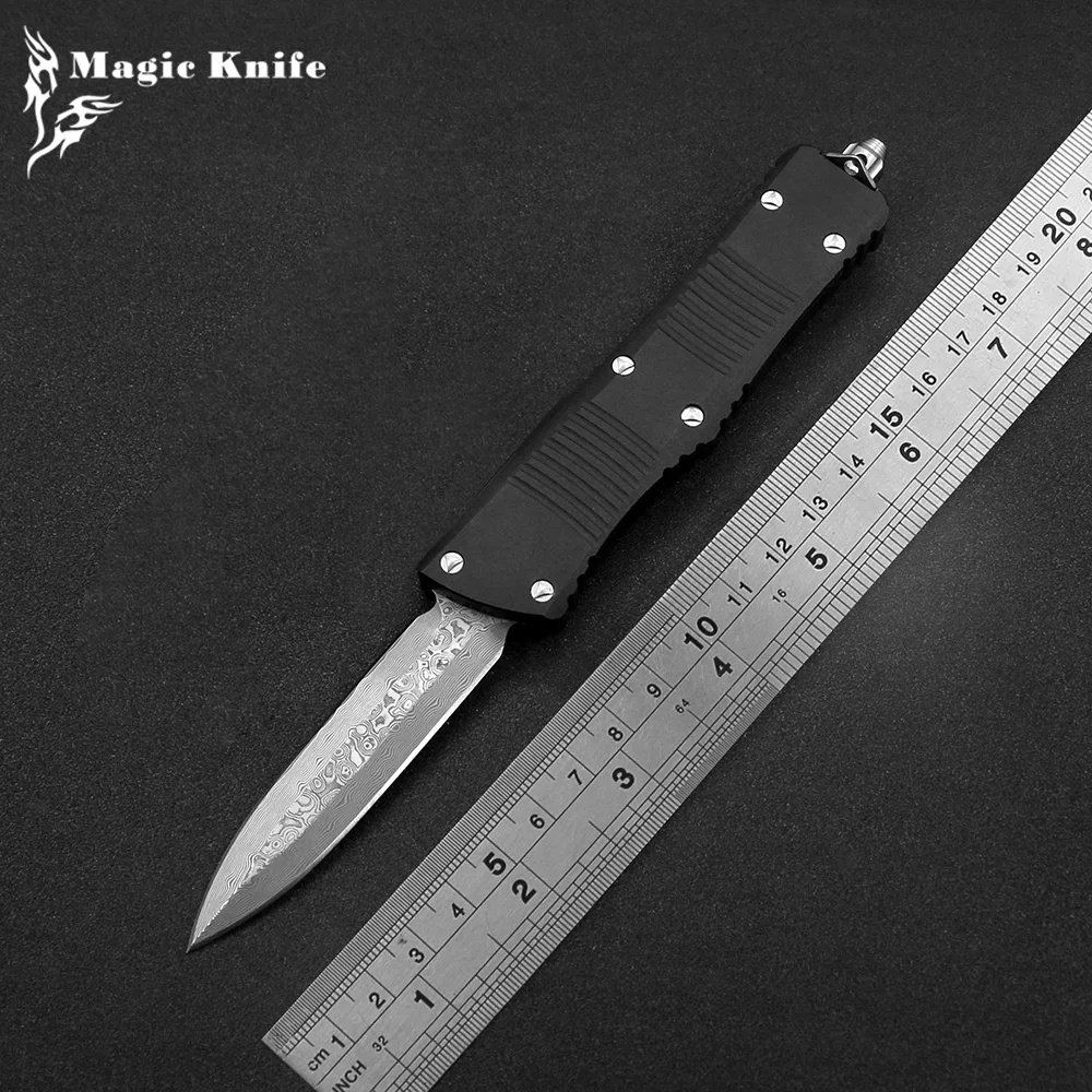 Micro OTF Outdoor Equipment Survival Knife Damascus Blade Aviation Aluminum T6 Handle Double Action Quick Opening Hunting knives