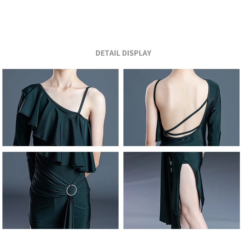 

2020 New Latin Dance Competition Dresses Professional One-Piece Skirt Halter Sexy Backless One Shoulder Latin Dance Dress