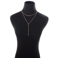 trendy rhinestone geometry multilayer neckalce for women sweater chain party jewelry accessories