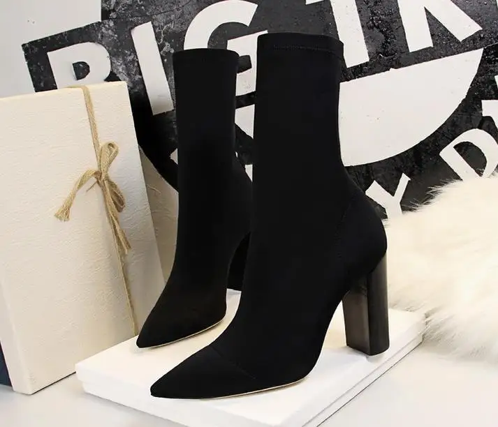 Европейские и американские модные простые ботинки на толстом высоком каблуке из