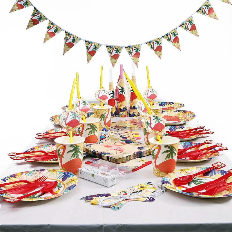 101 шт./лот 6 милых детских фламинго набор для вечерние посуда покрытие стола