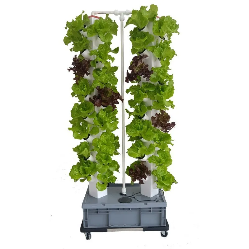 

Home Garden Vertical Hydroponic Grow System Kit 7 Layers 56 Holes Aeroponics Twin Towers with Wheel for Strawberry Lettuce Herb