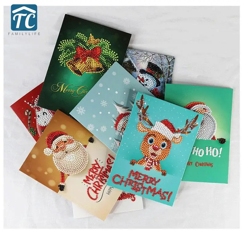 

8PCS 5D DIY Diamond Painting Greeting Card Christmas Birthday Postcards Special Shaped Diamond Embroidery Envelope Cross Stitch