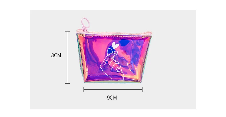

4Pcs/set Laser colorful coin purse data line key bag Teenage heart hand bag zipper storage bag