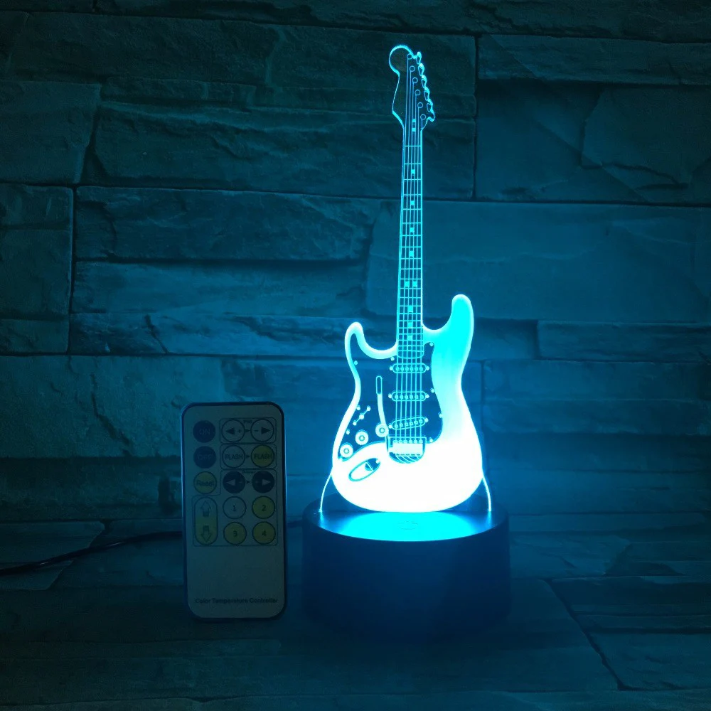 Ночной светильник на гитаре с дистанционным управлением 3D LED7 цветной USB