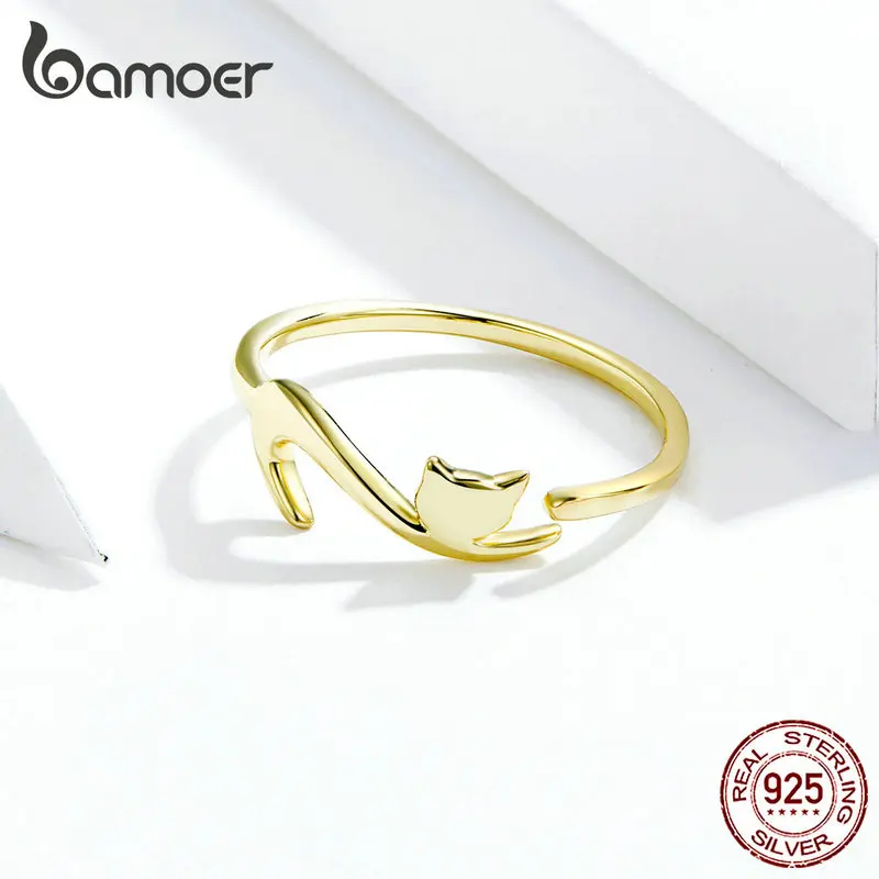 BAMOER 925 пробы Серебряное липкое кольцо с длинным хвостом, Женское кольцо, регулируемое обручальное кольцо, ювелирное изделие SCR220