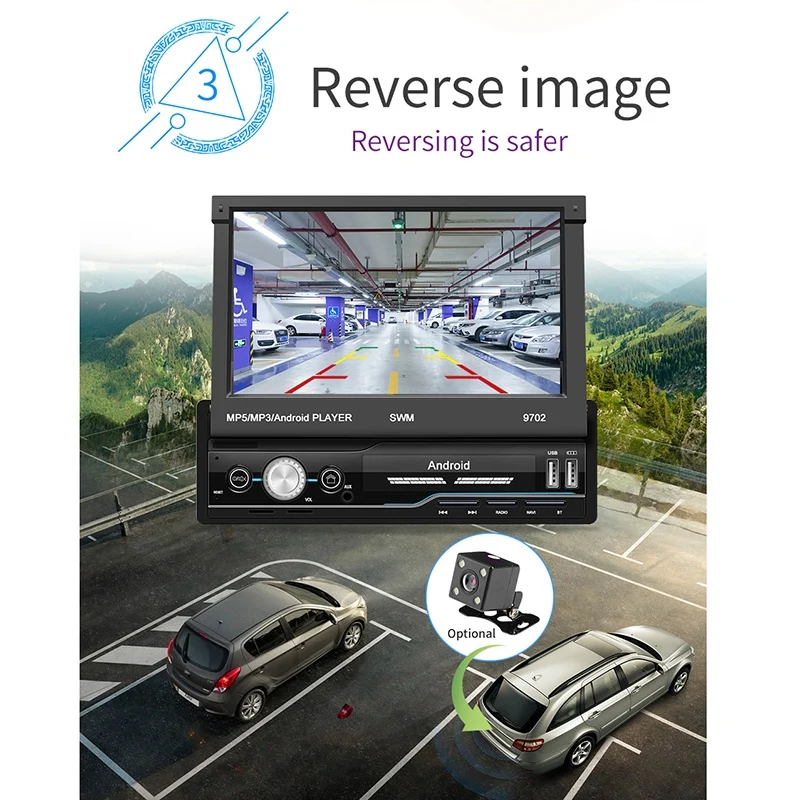 

1Din Android 9.1 Car Radio 7 Inch Retractable Press Sn Stereo MP5 Player GPS FM WiFi Bluetooth Multimedia Player