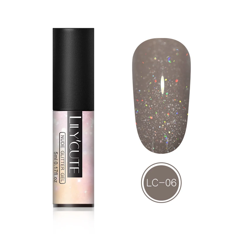 glitter 06 LILYCUTE, 5 мл, УФ-гель для ногтей, розовое золото, блестки, блестки, замачиваются, УФ Гель-лак, цветной лак для ногтей, сделай сам, лак для ногтей - Цвет: glitter 06