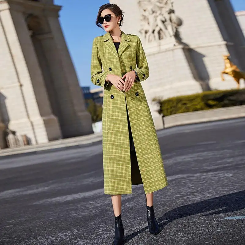 Женское осенне-зимнее шерстяное пальто 2021 модное классическое простое длинное