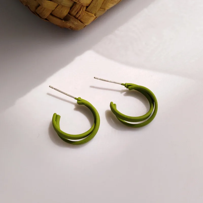 Маленькие серьги кольца S925 с иглой простое ювелирное изделие двухслойные