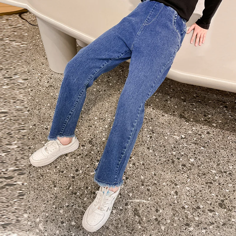 

Spring And Autumn Cute Fashion Girls Wide-legged Jeans Children Loose Straight Soft Denim Pants Chubby Kids High Waist Trousers