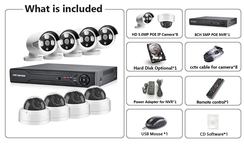 HCVAHDN 8CH 5MP POE NVR Xmeye CCTV система 4.0MP Крытый Открытый PoE IP камера IR ночного видения комплекты видеонаблюдения