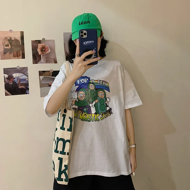 Летние модные хлопковые футболки для женщин черный топ корейские с короткими