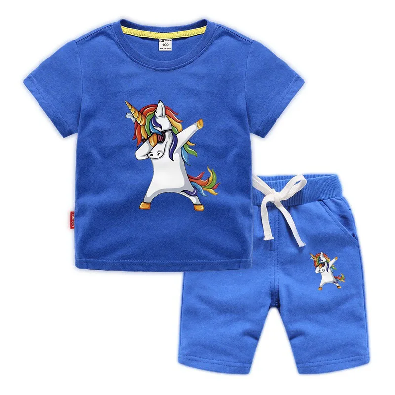 2020 Summer hot sale unicorn Boys Girls Cartoon T shirt Shorts Pants Set Clothes Kids Cute Cartoon Children Girls Clothing Sets