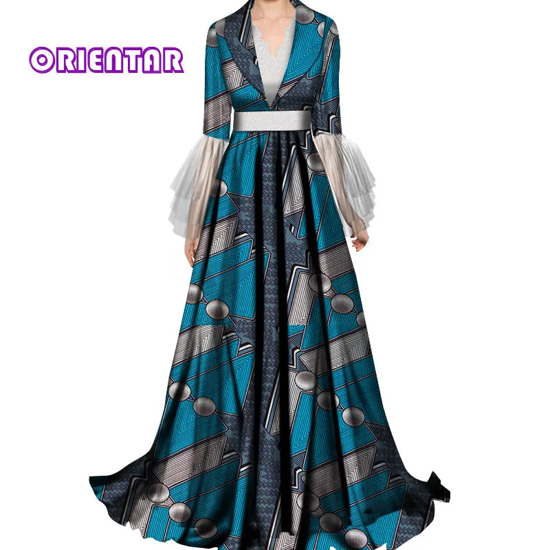 Elegant Lady African Evening Dresses for Women Bazin Riche Lace V-neck African Traditional Wedding Dress African Dress WY5322