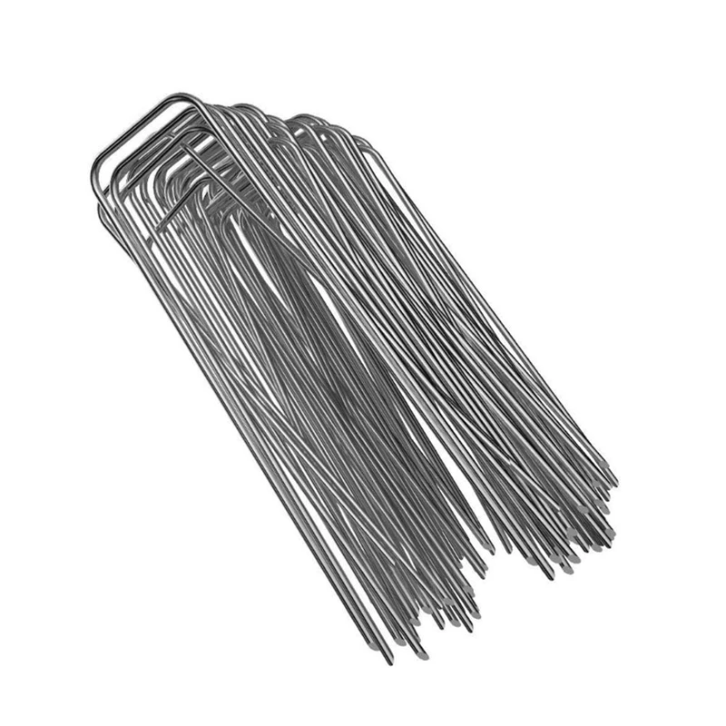 

SHGO HOT-100Pcs Heavy Duty U Shape Gauge Galvanized Steel Garden Stakes Staple Securing Pegs for Securing Fabric Landscape Fabri