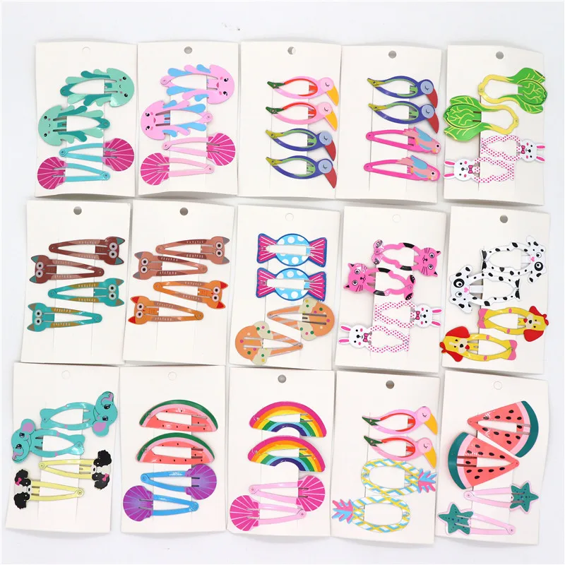 

4Pcs Cartoon Animals Fruit Snap Hair Clips Girls Hair Accessories Metal Barrettes Cute Hairpins Headbands For Kids Hairgrips