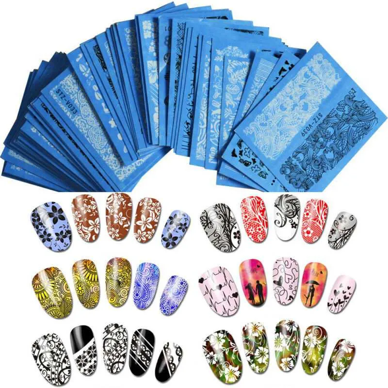 

DIY Sheets Decoration Water Transfer Manicure 72 Decals Nail Art Stickers Lace