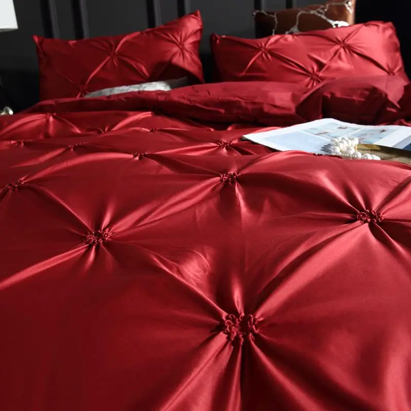 

40Red White Black Multiple sizes Duvet Cover Pinch Pleat Bedding Set 2/3pcs Bed Linings Pillowcases Comforter Cover Set #/