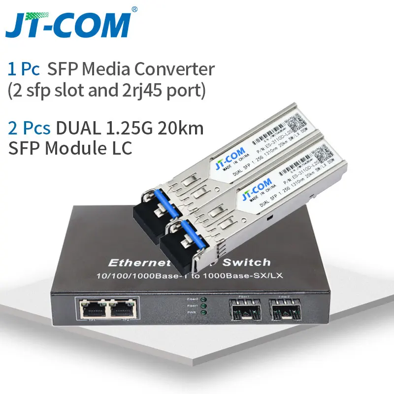 10-портовый гигабитный коммутатор SFP Медиаконвертер 1000M 2 оптоволоконных порта SFP и 2/4/8 сетевых портов RJ45 Волоконно-оптические коммутаторы SFP включают оптоволоконные модули SFP - Цвет: 2G2E with 20km modul