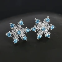 2021 new simple trendy winter snowflake stud earring for women blue zircon silver color female jewelry valentine christmas gifts