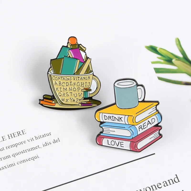 

QIHE JEWELRY Books theme series enamel pins "BOOKS ARE MAGIC" backpack brooches badges Wholesale pins Gifts for students friends