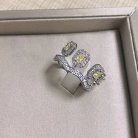 bilincolor fashion silver color yellow zircon crown wedding ring for women