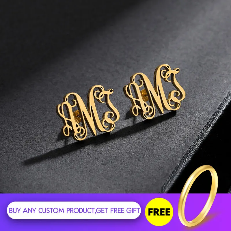 Personalized Jewelry Brincos Boucle d'oreille Gold Stainless Steel Oorbellen Silver Initial Monogram Earrings For Women Men BFF