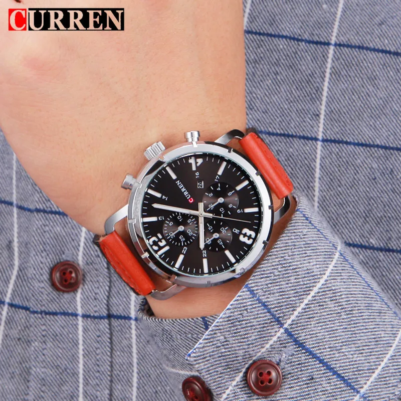 

New Listing Fashion Men Sports Watch Leather Strap Multi-function Waterproof Quartz Men Watch Relogio Masculino Erkek Kol Saati