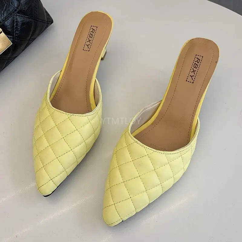 

Lattices Sewing Candy Colors Closed Toe Woman Slippers Solid Mules Slides Pointed Toe Sandals Zapatillas Mujer Casa