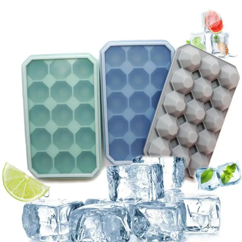

2 pcs 15 Grids Silicone Ice Cube Tray With Lid Eco-Friendly Cavity Ice Cream Mold Small Fruits Mold Ice Maker Gadgets