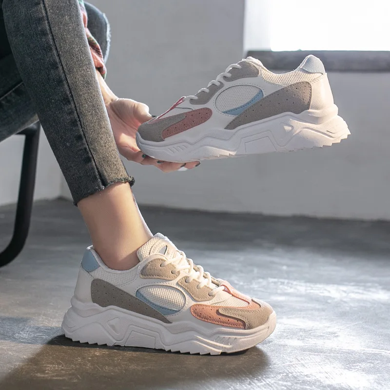 

Dad Sports Shoes Thick Soled Women's Shoes Spring and Autumn Sports Shoes Round Head Breathable Toe Cap Women's Vulcanized Shoes