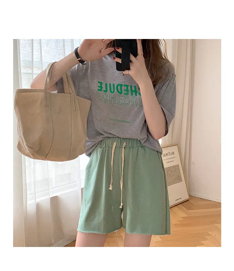 

YTX1737 women 2021 new Loose straight five-point pants summer high-waisted thin wide-leg thin sports shorts