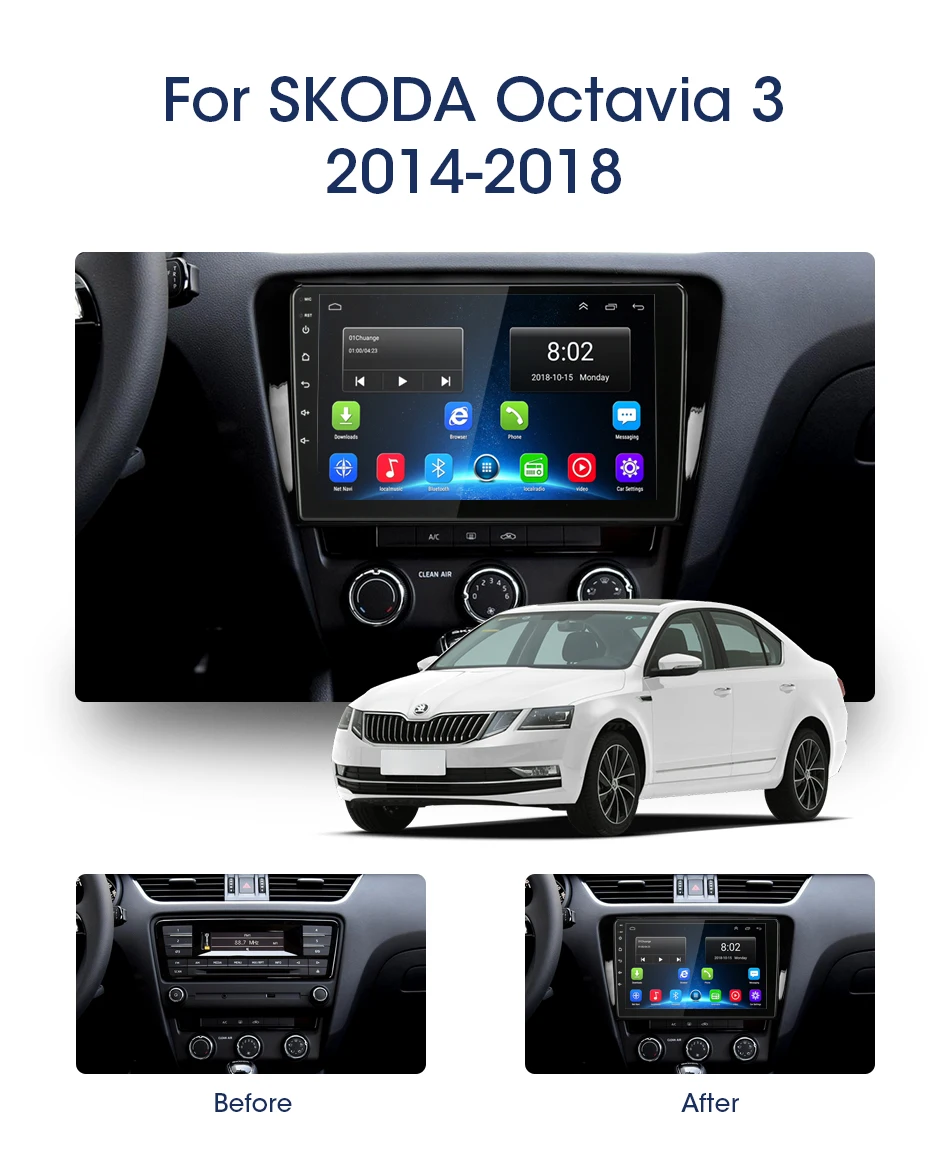 10," 2Din Android 8,1 для Volkswagen SKODA Octavia 3 A7- автомобильный Радио Мультимедиа Видео плеер навигация RDS головное устройство
