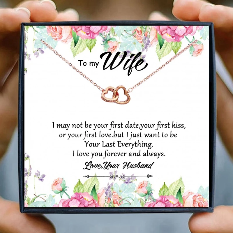 

Gifts for Valentine's Day Rose Gold Necklaces for Women Double Heart Pendant Necklaces Women Lady Girl Eternity Chain Birthday