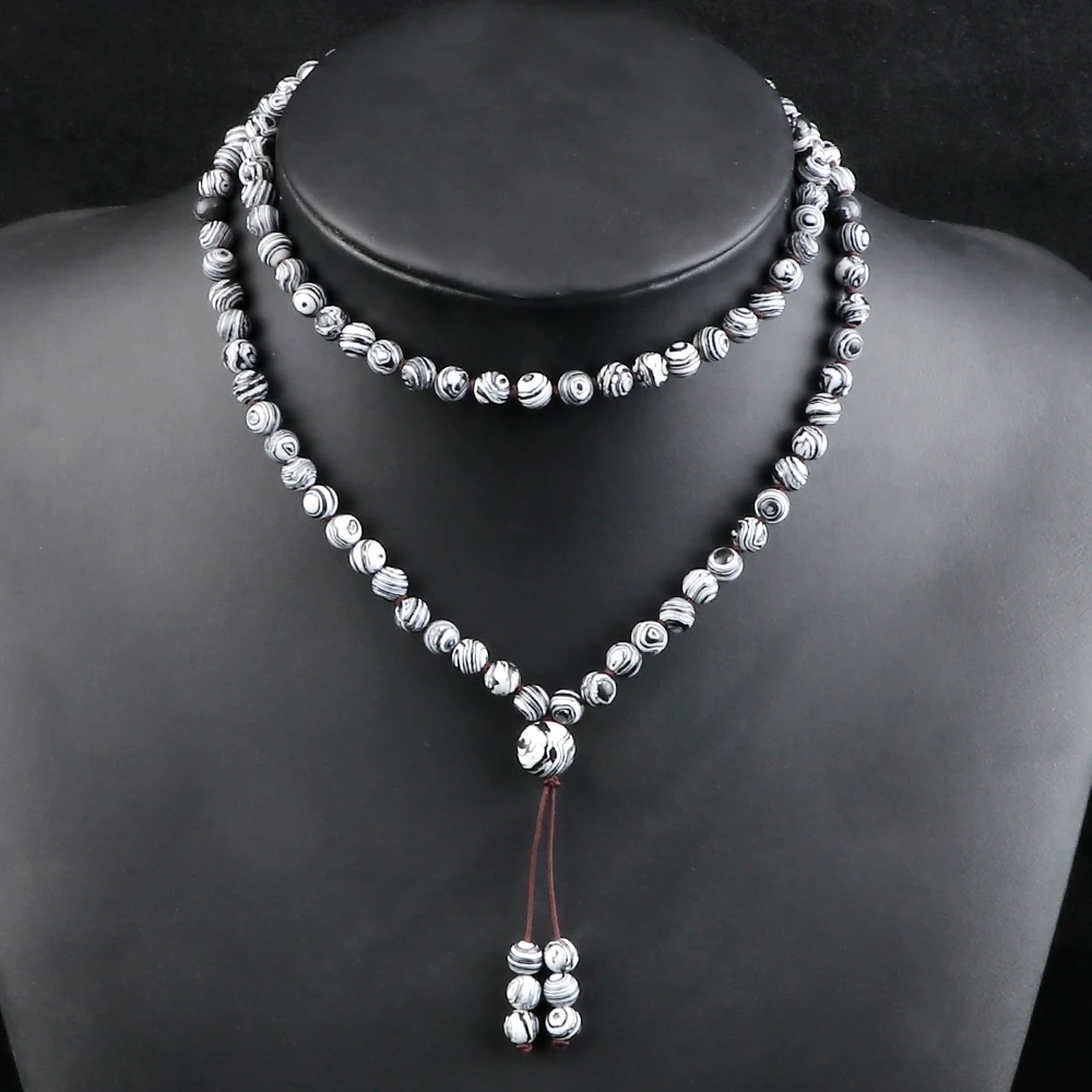 Шарм 6 мм серый Малахитовый камень многослойный браслет с подвеской тибетское