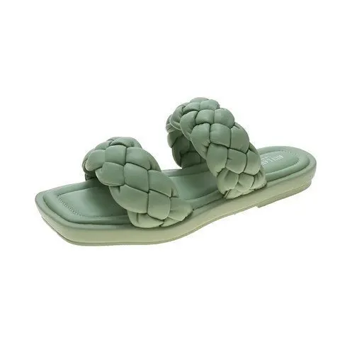 

Slippers Women Summer Female Shoes Luxury Slides Low Square Toe 2021 Soft Designer Hoof Heels Fabric Rubber Rome Casual Basic PU