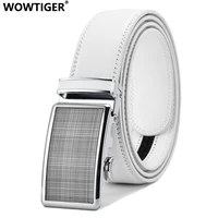wowtiger new genuine leather 3 5cm white and khaki automatic buckle belts for men luxury brand designer male strap men belt
