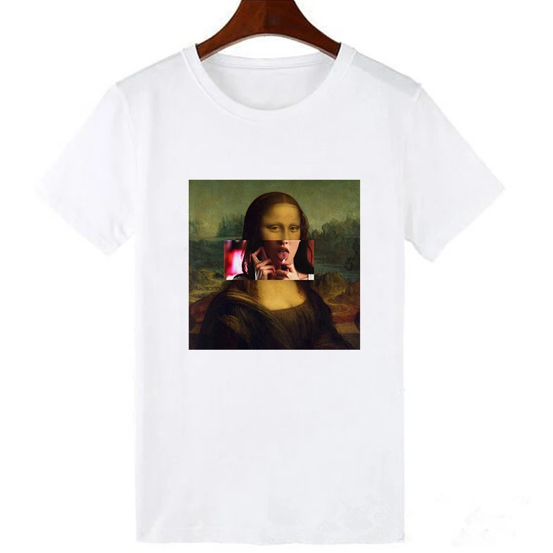 Lei SAGLY Mona Lisa smokes женские футболки художественная картина маслом Harajuku Эстетическая ulzzang негабаритная футболка Корейская одежда - Цвет: 19bk186-white