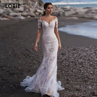 lorie mermaid wedding dresses long sleeves o neck lace appliques elegant wedding gown custom made boho bridal dress 2021