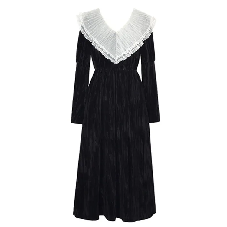 

Ретро Пастель Черный вечерние платье для женщин для отдыха модные элегантные Украины с длинным рукавом Осень Новый стиль v-образным вырезом...