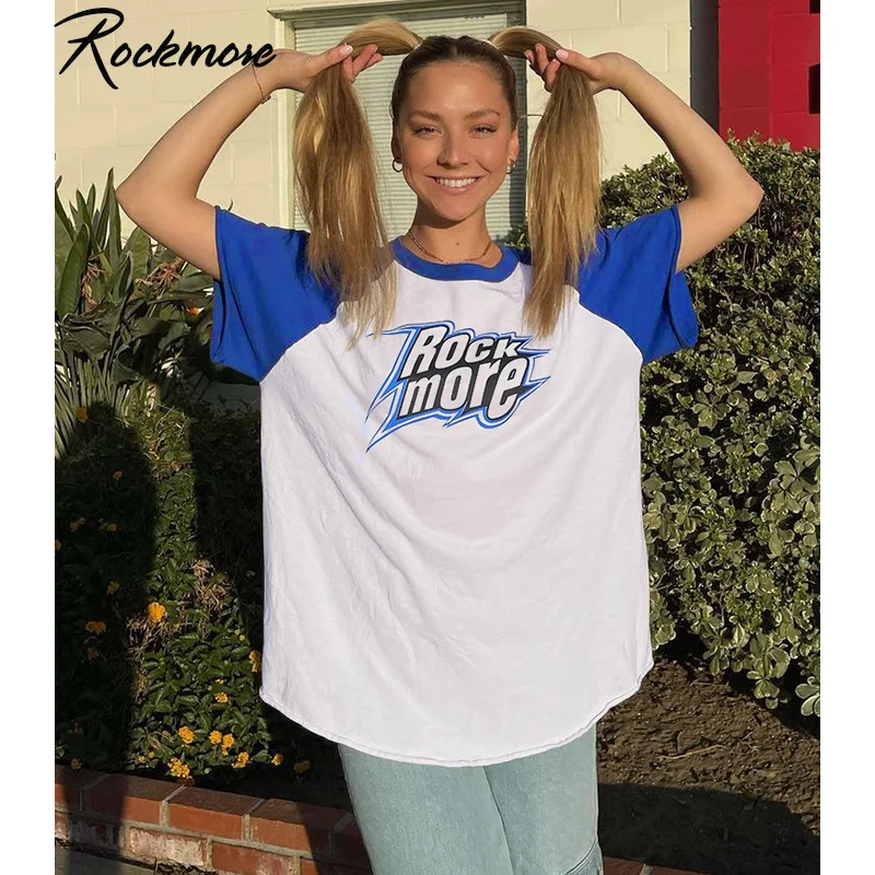 

Rockmore Print T-Shirt Women Plus Size Short Sleeve Casual Oversized Long Tops Tee Basic Loose Tshirts Harajuku Ladies Summer