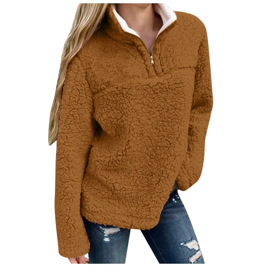 Женская теплая зимняя однотонная повседневная толстовка на молнии размера плюс