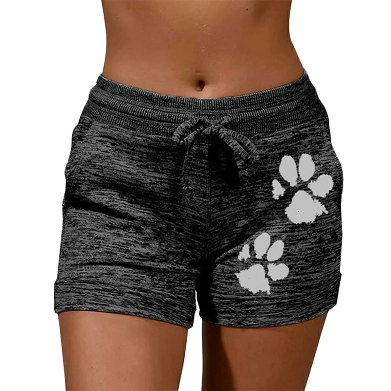 

SHUJIN 2021 Woman Shorts Women High Waist Cats Claw Print Drawstring Quick Dry Elastic Sports Shorts Women's Bottom Женские