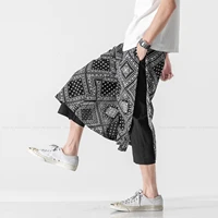2021 fashion men japanese harajuku harem pants chinese style retro print white black bottoms loose wide leg trousers size m 5xl