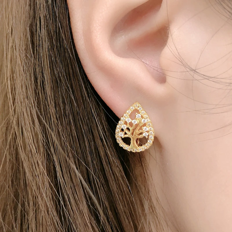Популярные серьги-гвоздики Kinel с цветком на удачу и деревом модные золотые серьги