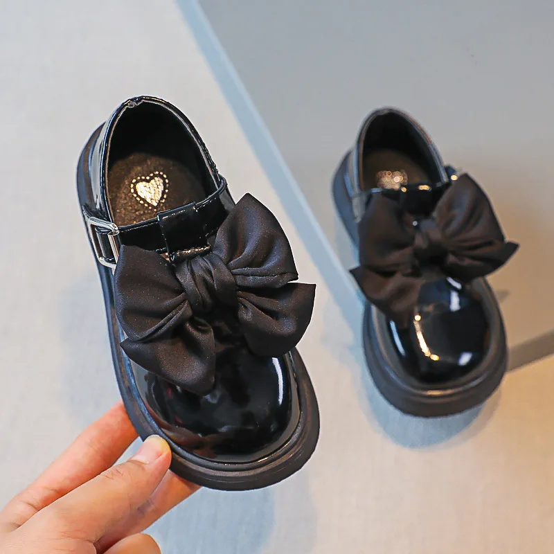 Zapatos de princesa para ni&ntilde;as, calzado de cuero con lazo, de fondo suave, de PU, antideslizante, y boda para fiesta, novedad de oto&ntilde;o, 2022-2