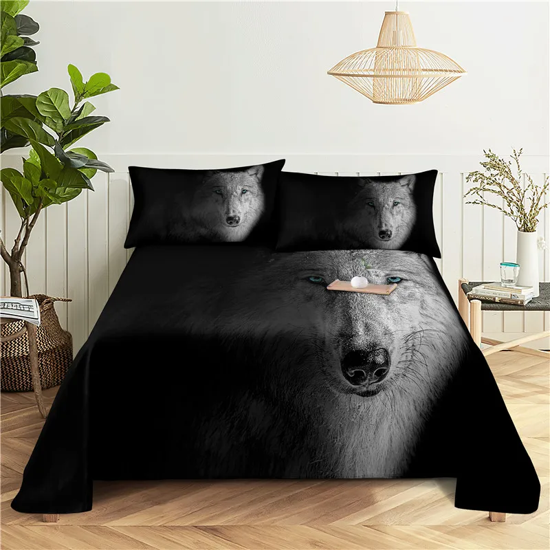 

Wolf 0.9/1.2/1.5/1.8/2.0m Digital Printing Polyester Bed Flat Sheet With Pillowcase Print Bedding Set