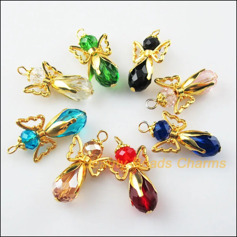 8 новые шармы смешанные хрустальные подвески в виде ангелов Крылья Золотого