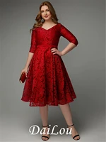 a line elegant cocktail party valentines day dress v neck 34 length sleeve knee length lace with sash ribbon 2022
